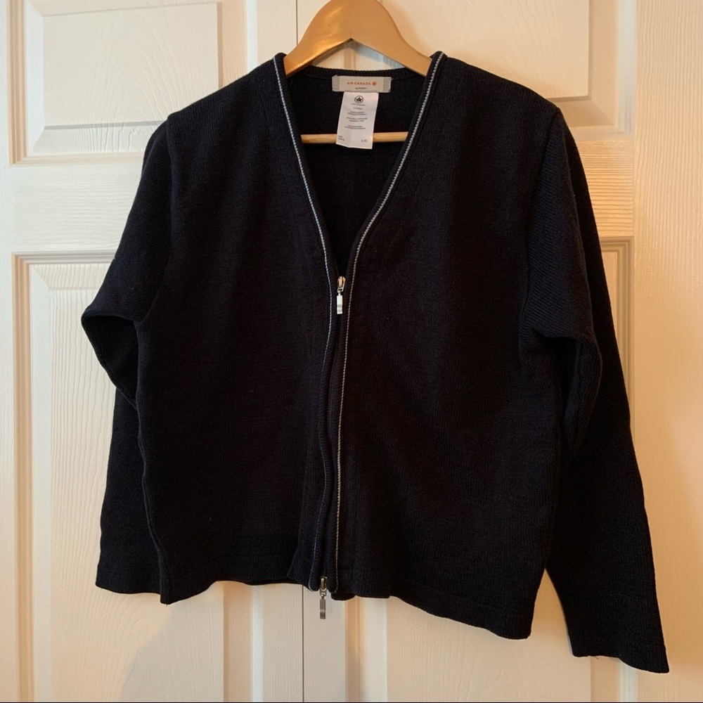 Vintage Air Canada 🇨🇦 navy wool blend cardigan size Large